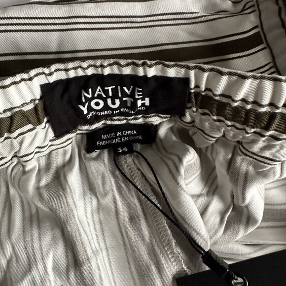 NATIVE YOUTH Olive Green/ Cream Farrell Striped Shorts - Picture 5 of 7